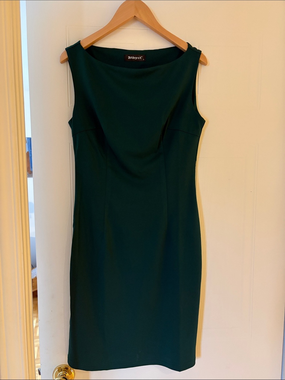Allegra K Deep Emerald Green Sleeveless Sheath Dress